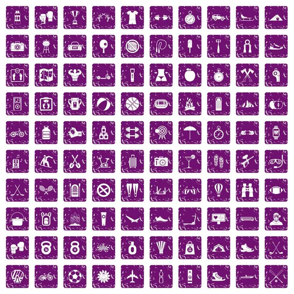 100 活跃生活图标设置 grunge 紫色 — 图库矢量图片