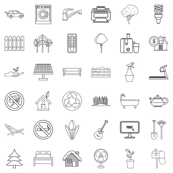 Ecohouse icons set, outline style — Stock Vector