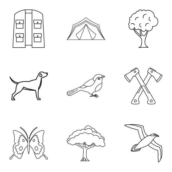 Animal Watching Icons setzen, Stil umreißen — Stockvektor