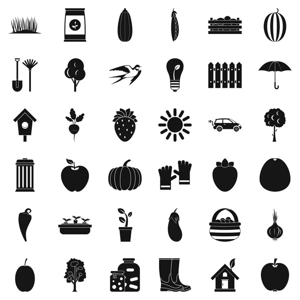 Ensemble d'icônes de jardinage, style simple — Image vectorielle