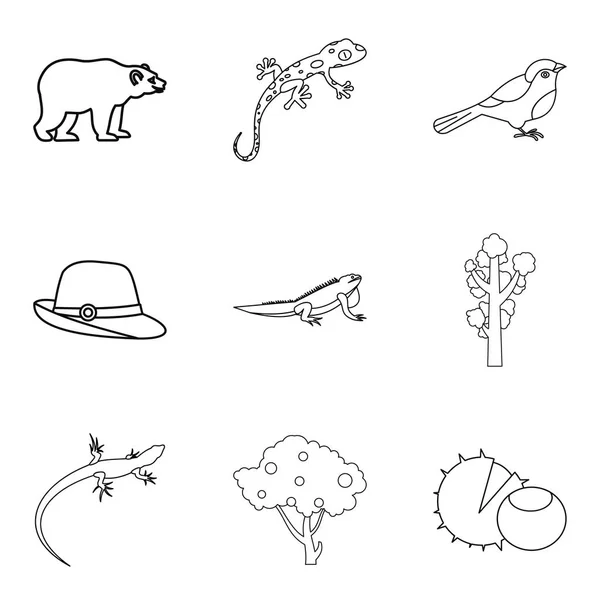 Conjunto de iconos de animales de madera, estilo de contorno — Archivo Imágenes Vectoriales