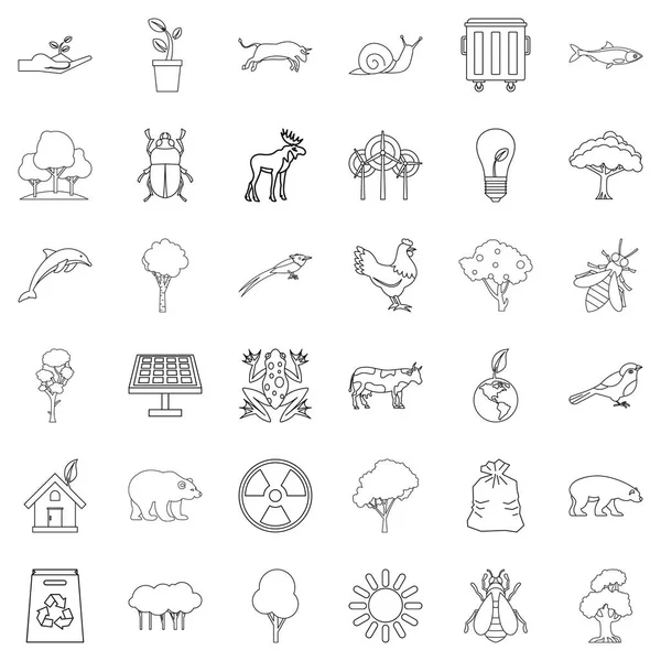 Conjunto de iconos de ecología, estilo de esquema — Vector de stock