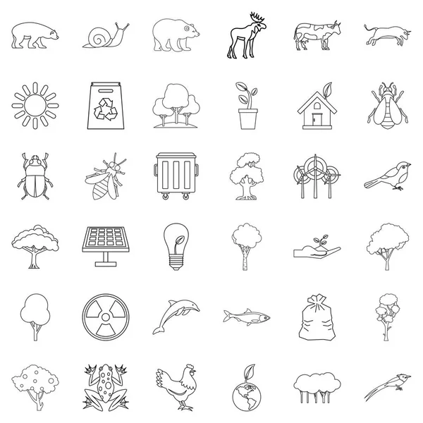 Güneş pili Icons set, anahat stili