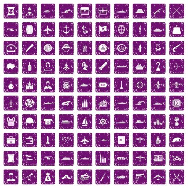 grunge mor 100 muharebe aracı Icons set