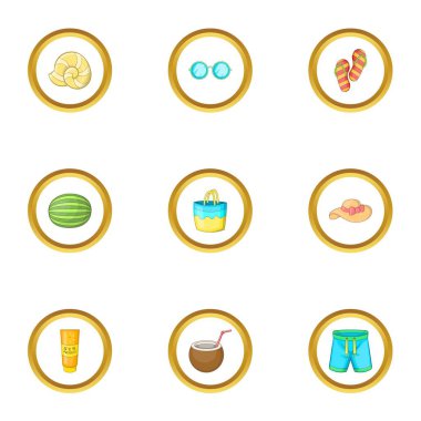 Beach Icons set, karikatür tarzı