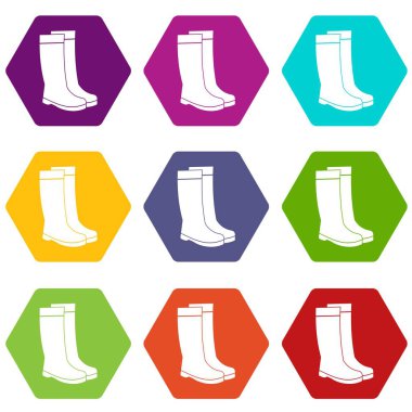 Simge kümesi renk altı yüzlü lastik çizmeler