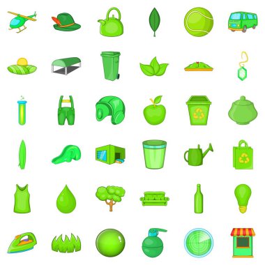 Yeşil Icons set, karikatür tarzı