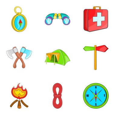 Orman Icons set, karikatür tarzı mesire