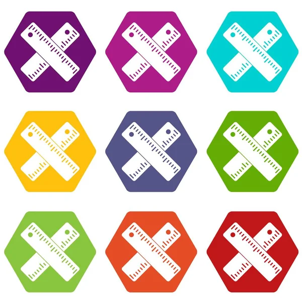 İki çapraz cetveller simge kümesi renk altı yüzlü