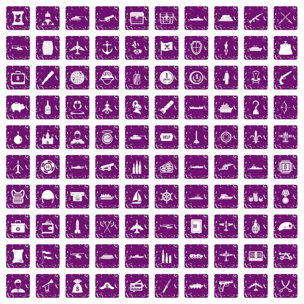 grunge mor 100 muharebe aracı Icons set