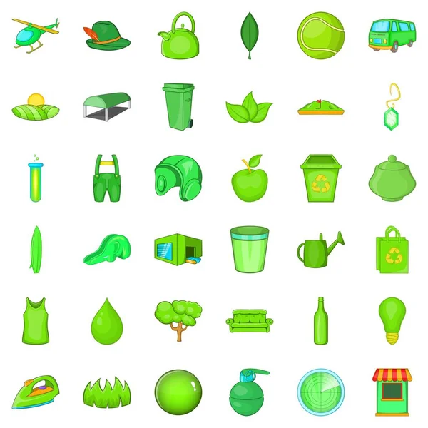 Yeşil Icons set, karikatür tarzı