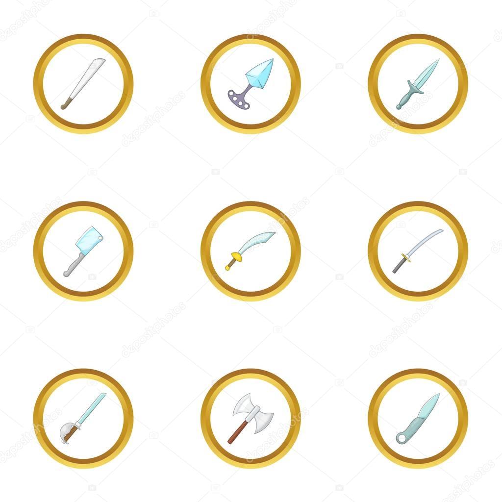 Military steel weapon icons set, cartoon style