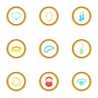 Mücevherat Icons set, karikatür tarzı