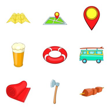 Seaside Icons set, karikatür tarzı