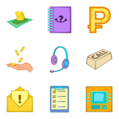 Para birimi simgeleri seti, karikatür tarzı