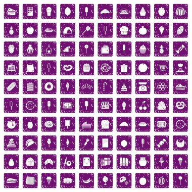 100 şekerlemeler simgeler grunge mor ayarla