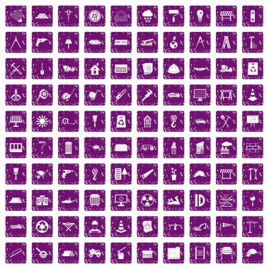 100 inşaat sitesi simgeleri grunge mor ayarla