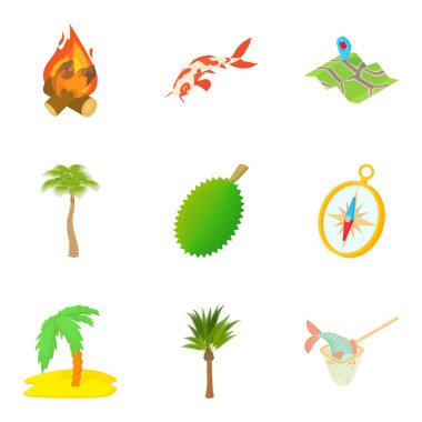 Yağmur ormanı Icons set, karikatür tarzı