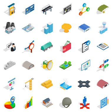 Benzin istasyonu Icons set, izometrik stili