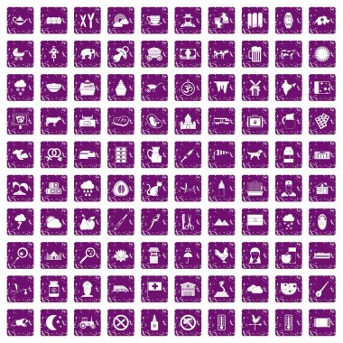 100 inek simgeler grunge mor ayarla