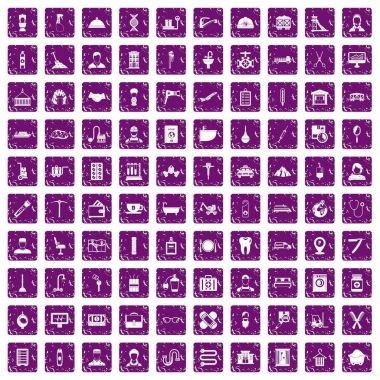 100 el sanatları simgeleri grunge mor ayarla