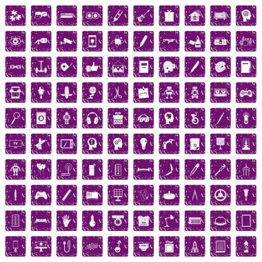 100 yaratıcı bir fikir simgeler grunge mor ayarla