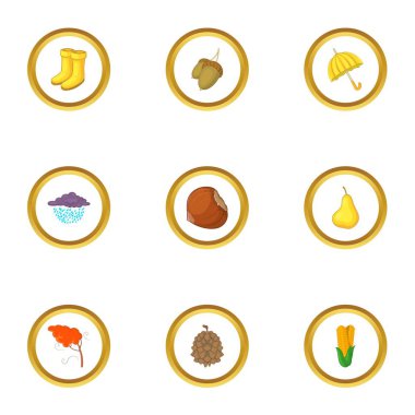 Sonbaharda hasat Icons set, karikatür tarzı