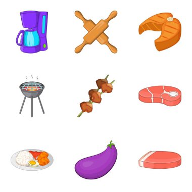 Izgara et Icons set, karikatür tarzı