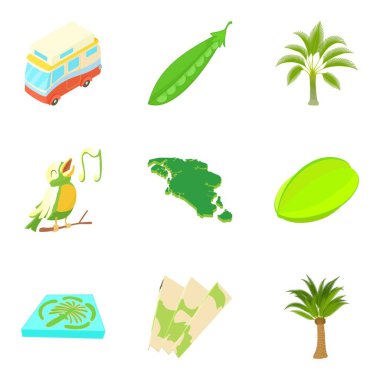 Egzotik kamp Icons set, karikatür tarzı