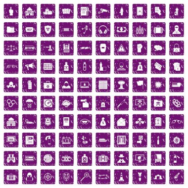 100 suç simgeler grunge mor ayarla