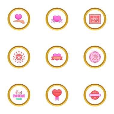 Mutlu anne gün Icons set, karikatür tarzı