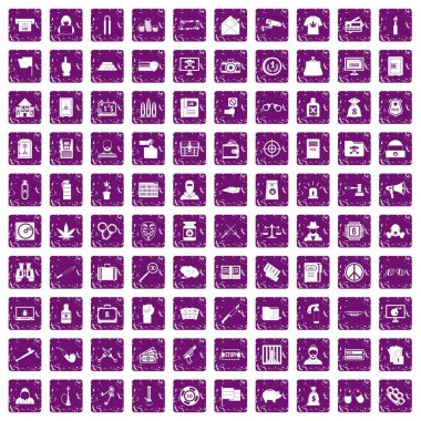 100 suç simgeler grunge mor ayarla