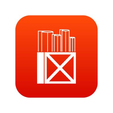 Bir ahşap kutu simgesi dijital kırmızı beyaz kağıt ve rulo