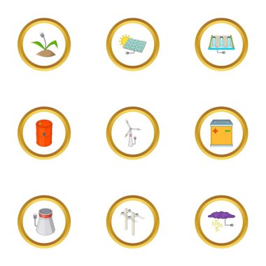 Eko enerji Icons set, karikatür tarzı