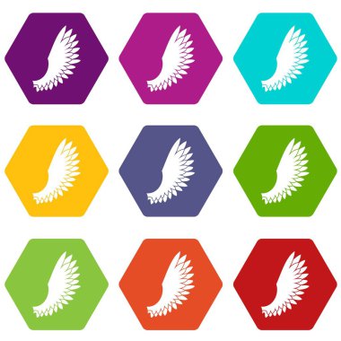 Renk altı yüzlü kanat Icon set