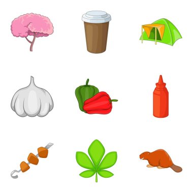 Kamp Icons set, karikatür tarzı orman