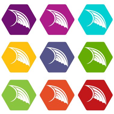 Renk altı yüzlü kanat Icon set