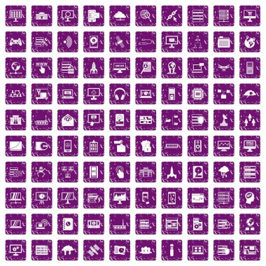 100 veritabanı ve bulut simgeler grunge mor ayarla