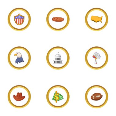 Amerikan şeyler Icons set, karikatür tarzı