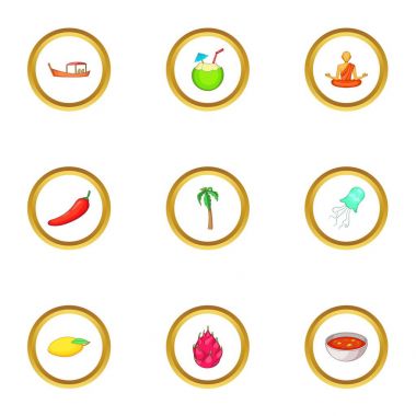 Tayland cazibe Icons set, karikatür tarzı