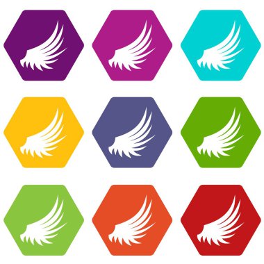 Renk altı yüzlü kanat Icon set
