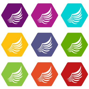 Renk altı yüzlü kanat Icon set