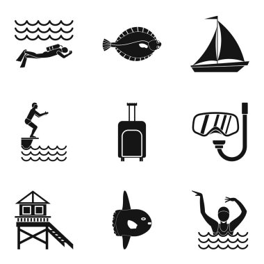 Sığ su Icons set, basit tarzı içinde yüzmek