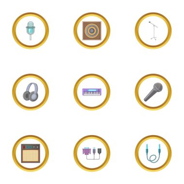 Müzik Stüdyo Ekipmanları Icons set, karikatür tarzı