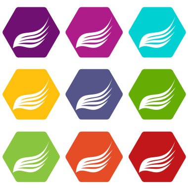 Renk altı yüzlü kanat Icon set