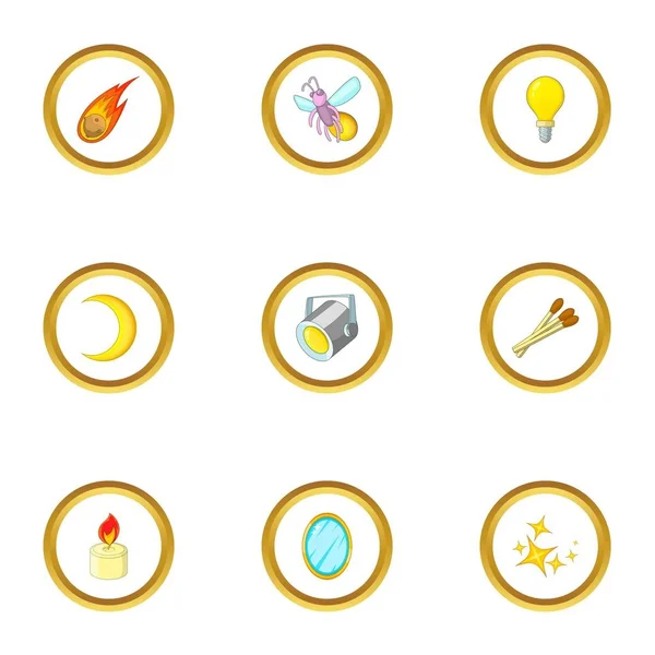 Fuente de luz iconos conjunto, estilo de dibujos animados — Vector de stock