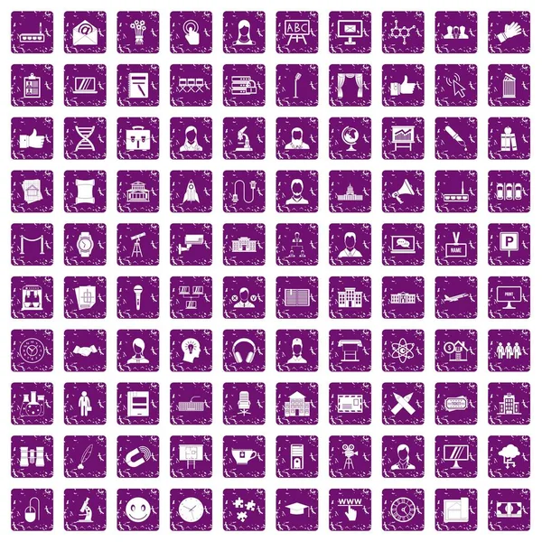100 іконок конференції встановити гранжевий фіолетовий — стоковий вектор