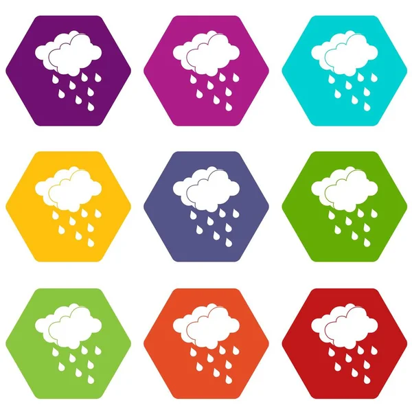 Bulutlar ve su damla simge kümesi renk altı yüzlü