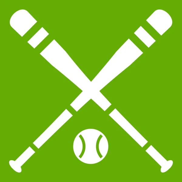 Bate de béisbol y bola icono verde — Vector de stock