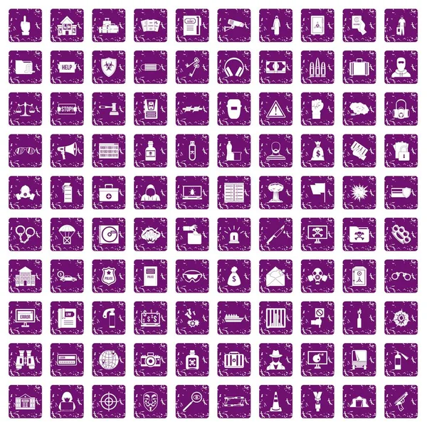 100 suç simgeler grunge mor ayarla